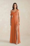 One-Shoulder Chiffon A-Line Bridesmaid Dress in Terracotta - KissProm BRIDESMAID DRESSES