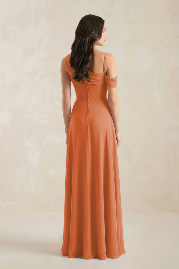 One-Shoulder Chiffon A-Line Bridesmaid Dress in Terracotta - KissProm BRIDESMAID DRESSES