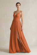 A-Line Spaghetti Strap Chiffon Bridesmaid Dress in Terracotta - KissProm BRIDESMAID DRESSES