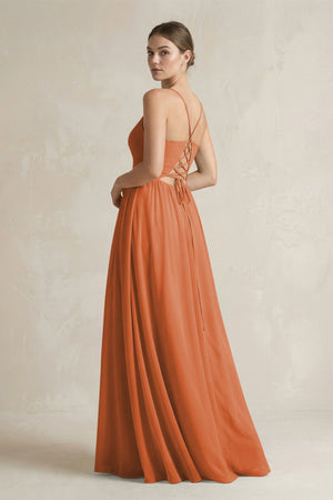 A-Line Spaghetti Strap Chiffon Bridesmaid Dress in Terracotta - KissProm BRIDESMAID DRESSES