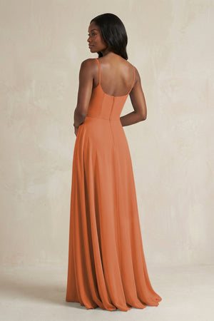 A-Line Spaghetti Straps Chiffon Bridesmaid Dress in Terracotta - KissProm BRIDESMAID DRESSES