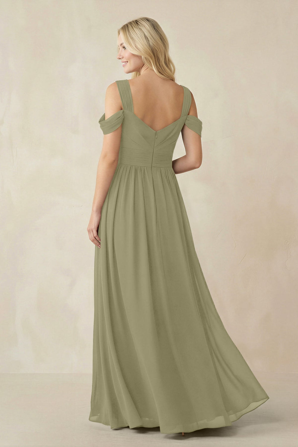 Chiffon A-Line Bridesmaid Dress with Slit  in Thyme - KissProm BRIDESMAID DRESSES