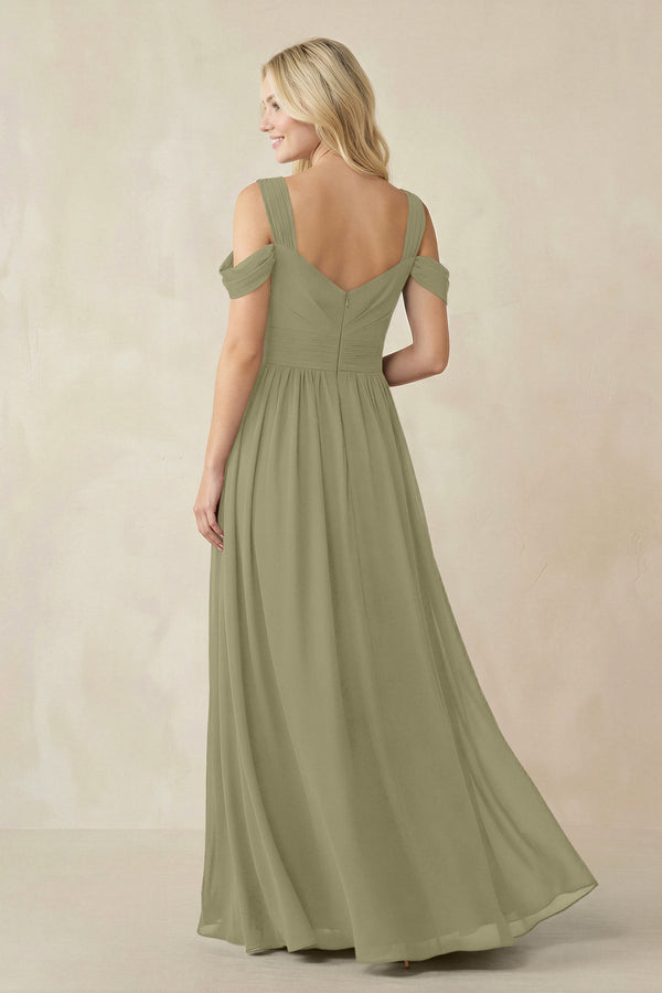 Chiffon A-Line Bridesmaid Dress with Slit  in Thyme - KissProm BRIDESMAID DRESSES
