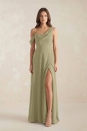 One-Shoulder Chiffon A-Line Bridesmaid Dress in Thyme - KissProm BRIDESMAID DRESSES