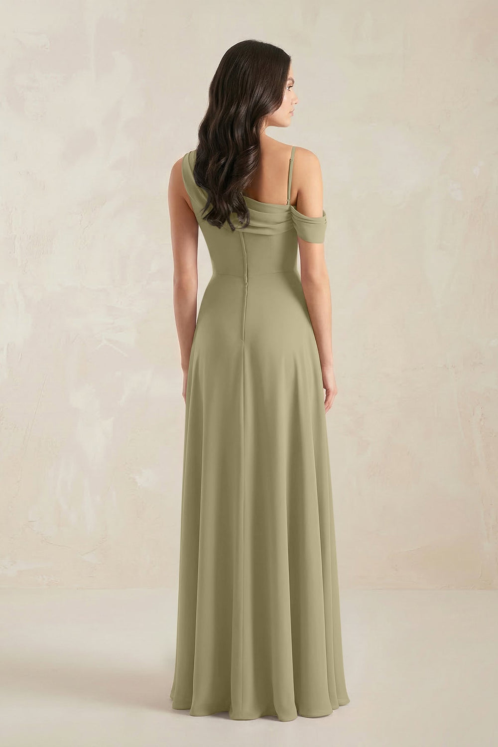 One-Shoulder Chiffon A-Line Bridesmaid Dress in Thyme - KissProm BRIDESMAID DRESSES