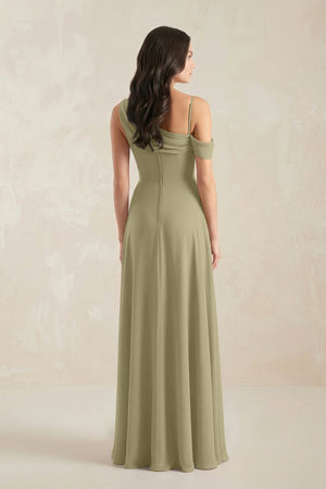One-Shoulder Chiffon A-Line Bridesmaid Dress in Thyme - KissProm BRIDESMAID DRESSES