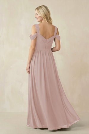 Chiffon A-Line Bridesmaid Dress with Slit  in Toffee - KissProm BRIDESMAID DRESSES
