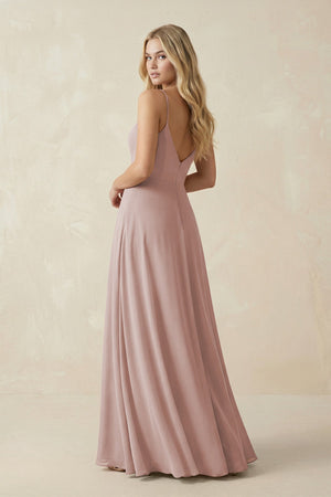 Cami Strap A-Line Chiffon Bridesmaid Dress with Slit in Toffee - KissProm BRIDESMAID DRESSES