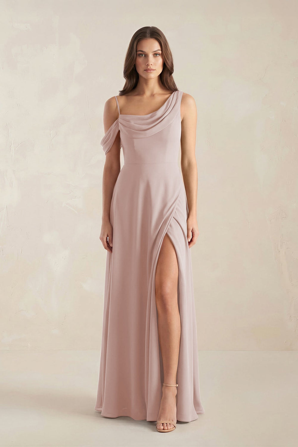One-Shoulder Chiffon A-Line Bridesmaid Dress in Toffee - KissProm BRIDESMAID DRESSES