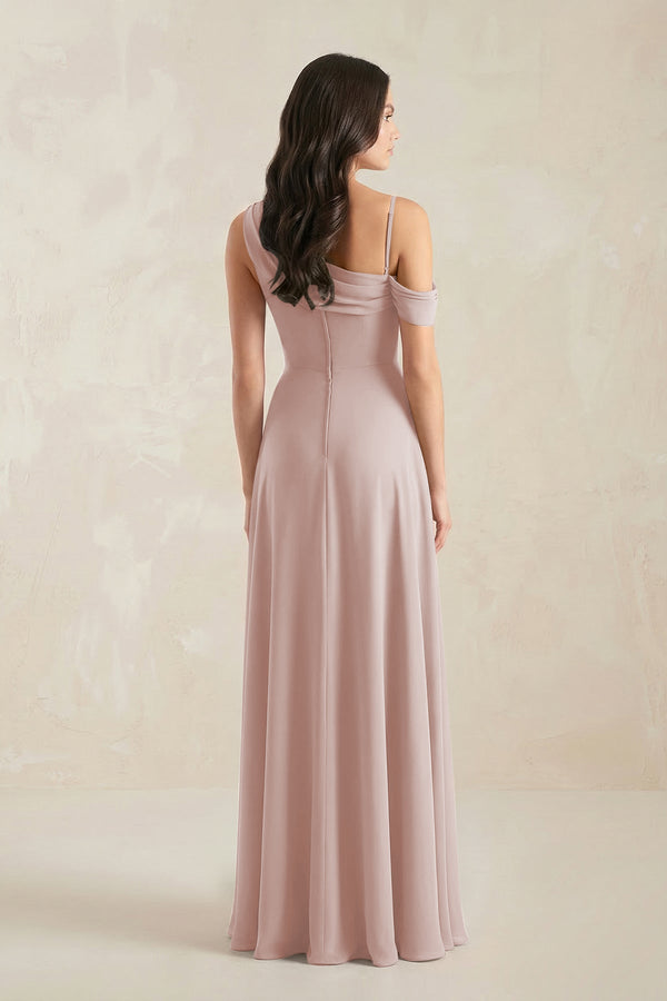 One-Shoulder Chiffon A-Line Bridesmaid Dress in Toffee - KissProm BRIDESMAID DRESSES