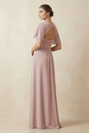 Short Sleeve V-Neck Chiffon A-Line Bridesmaid Dress in Toffee - KissProm BRIDESMAID DRESSES