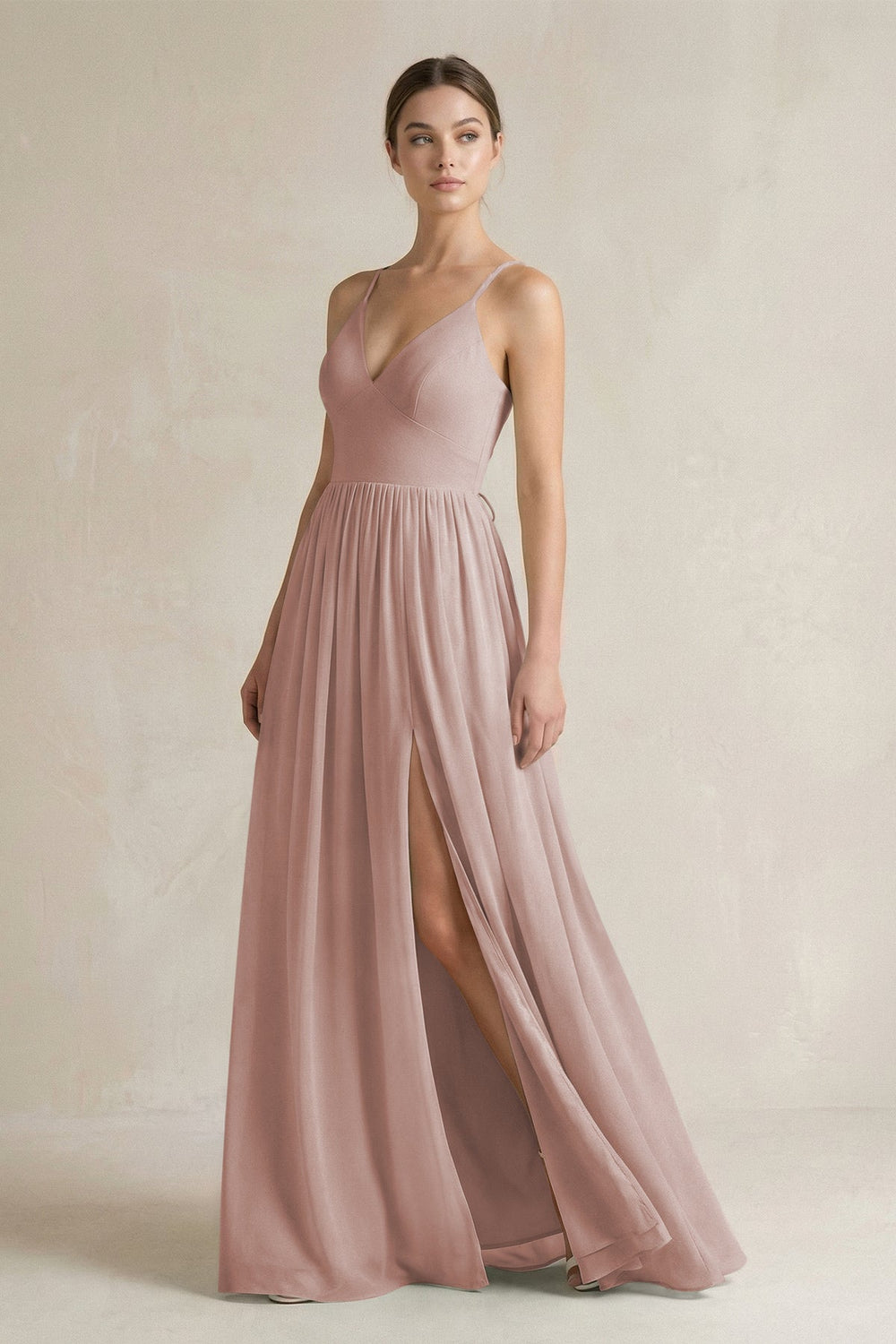 A-Line Spaghetti Strap Chiffon Bridesmaid Dress in Toffee - KissProm BRIDESMAID DRESSES