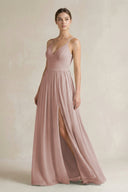 A-Line Spaghetti Strap Chiffon Bridesmaid Dress in Toffee - KissProm BRIDESMAID DRESSES
