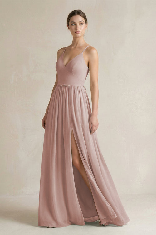 A-Line Spaghetti Strap Chiffon Bridesmaid Dress in Toffee - KissProm BRIDESMAID DRESSES