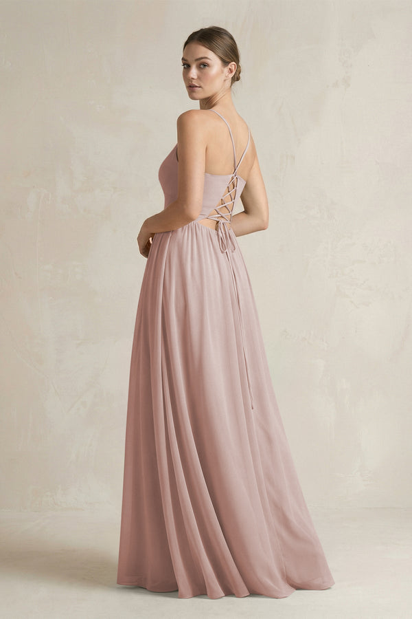 A-Line Spaghetti Strap Chiffon Bridesmaid Dress in Toffee - KissProm BRIDESMAID DRESSES