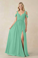 Chiffon A-Line Bridesmaid Dress with Slit  in Turquoise - KissProm BRIDESMAID DRESSES
