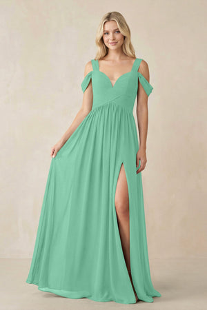 Chiffon A-Line Bridesmaid Dress with Slit  in Turquoise - KissProm BRIDESMAID DRESSES