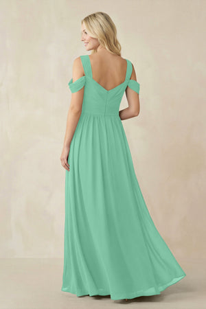 Chiffon A-Line Bridesmaid Dress with Slit  in Turquoise - KissProm BRIDESMAID DRESSES