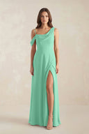 One-Shoulder Chiffon A-Line Bridesmaid Dress in Turquoise - KissProm BRIDESMAID DRESSES
