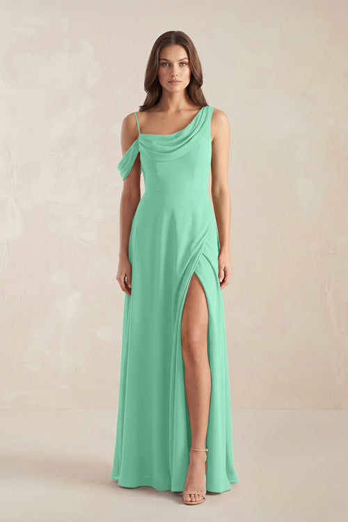 One-Shoulder Chiffon A-Line Bridesmaid Dress in Turquoise - KissProm BRIDESMAID DRESSES