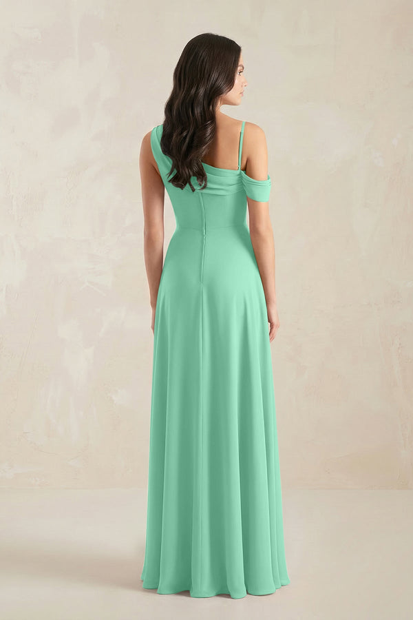 One-Shoulder Chiffon A-Line Bridesmaid Dress in Turquoise - KissProm BRIDESMAID DRESSES