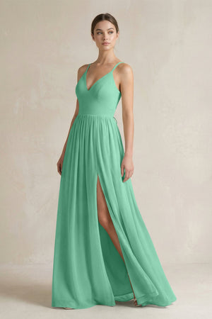 A-Line Spaghetti Strap Chiffon Bridesmaid Dress in Turquoise - KissProm BRIDESMAID DRESSES
