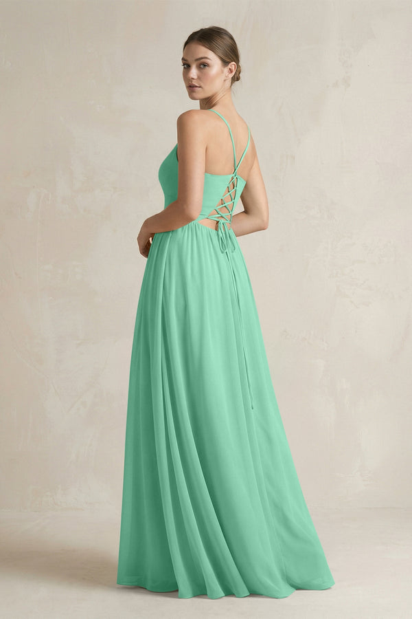 KissProm A-Line Spaghetti Strap Chiffon Bridesmaid Dress in Turquoise, Turquoise / 20