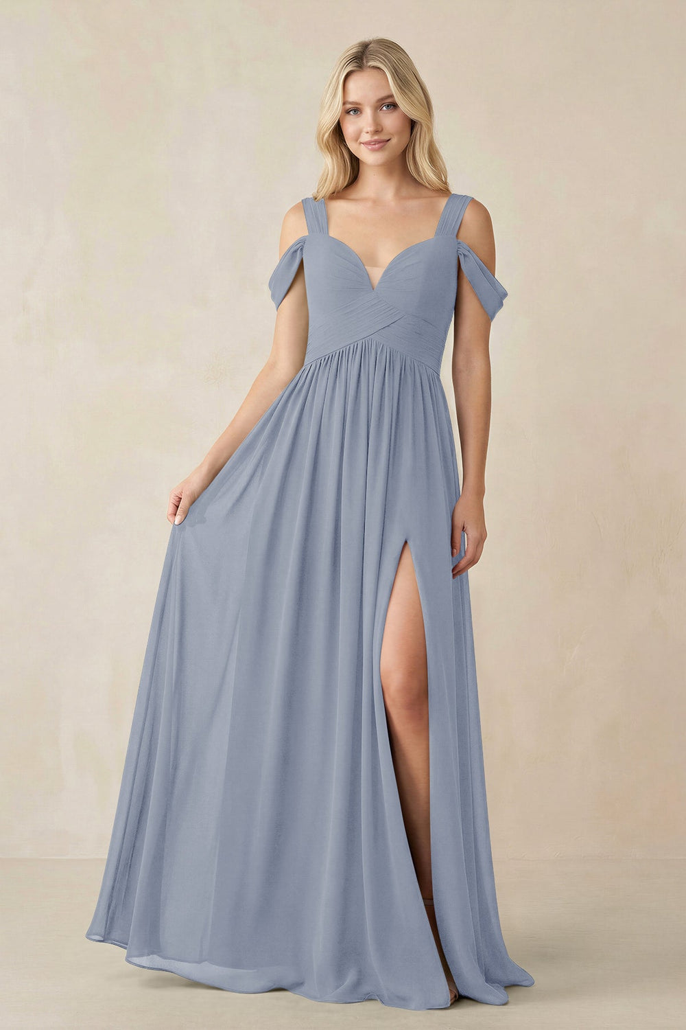 Chiffon A-Line Bridesmaid Dress with Slit  in Twilight - KissProm BRIDESMAID DRESSES