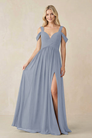 Chiffon A-Line Bridesmaid Dress with Slit  in Twilight - KissProm BRIDESMAID DRESSES