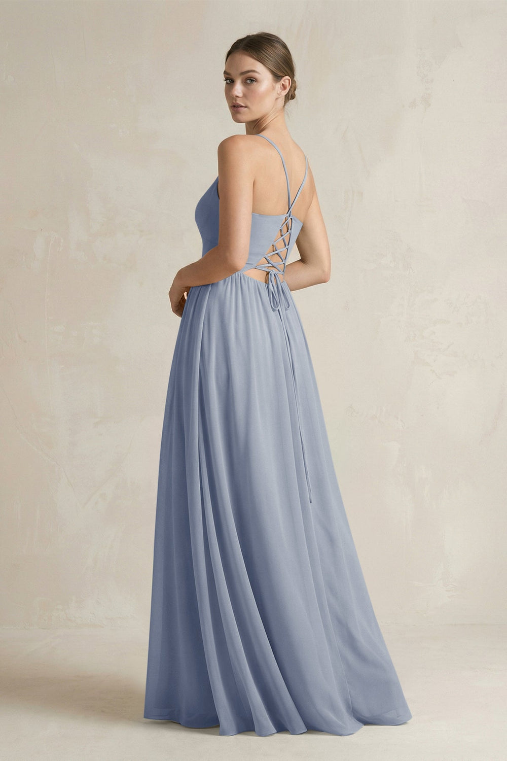 A-Line Spaghetti Strap Chiffon Bridesmaid Dress in Twilight - KissProm BRIDESMAID DRESSES