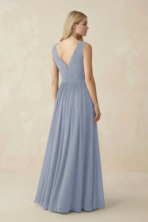 V-Neck Chiffon Pleated A-Line Bridesmaid Dress in Twilight - KissProm BRIDESMAID DRESSES