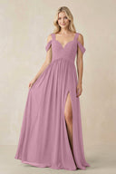 Chiffon A-Line Bridesmaid Dress with Slit  in Vintage Mauve - KissProm BRIDESMAID DRESSES