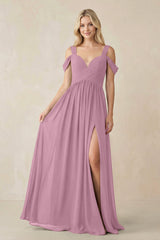 Chiffon A-Line Bridesmaid Dress with Slit  in Vintage Mauve - KissProm BRIDESMAID DRESSES