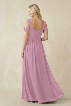 Chiffon A-Line Bridesmaid Dress with Slit  in Vintage Mauve - KissProm BRIDESMAID DRESSES