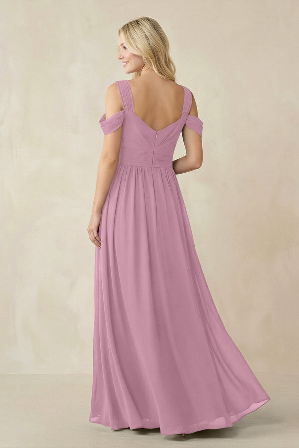 Chiffon A-Line Bridesmaid Dress with Slit  in Vintage Mauve - KissProm BRIDESMAID DRESSES