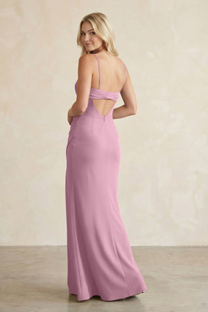 Cami Strap Chiffon Sheath Bridesmaid Dress with Slit in Vintage Mauve - KissProm BRIDESMAID DRESSES