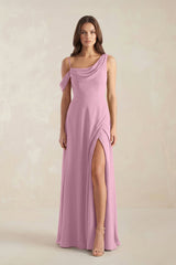 One-Shoulder Chiffon A-Line Bridesmaid Dress in Vintage Mauve - KissProm BRIDESMAID DRESSES
