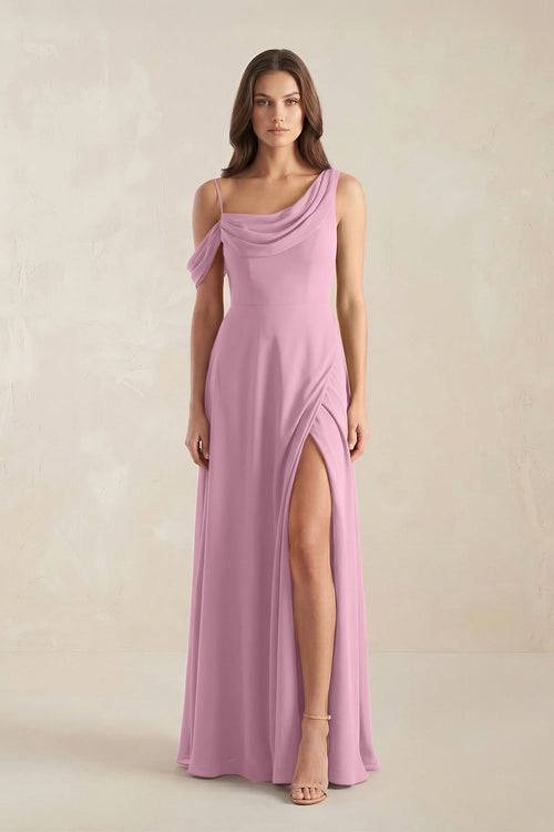 One-Shoulder Chiffon A-Line Bridesmaid Dress in Vintage Mauve - KissProm BRIDESMAID DRESSES