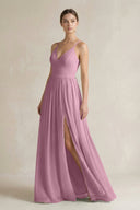 A-Line Spaghetti Strap Chiffon Bridesmaid Dress in Vintage Mauve - KissProm BRIDESMAID DRESSES