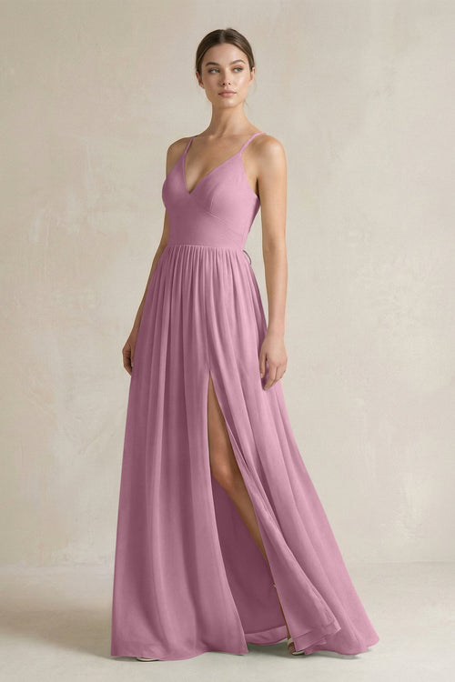 A-Line Spaghetti Strap Chiffon Bridesmaid Dress in Vintage Mauve - KissProm BRIDESMAID DRESSES