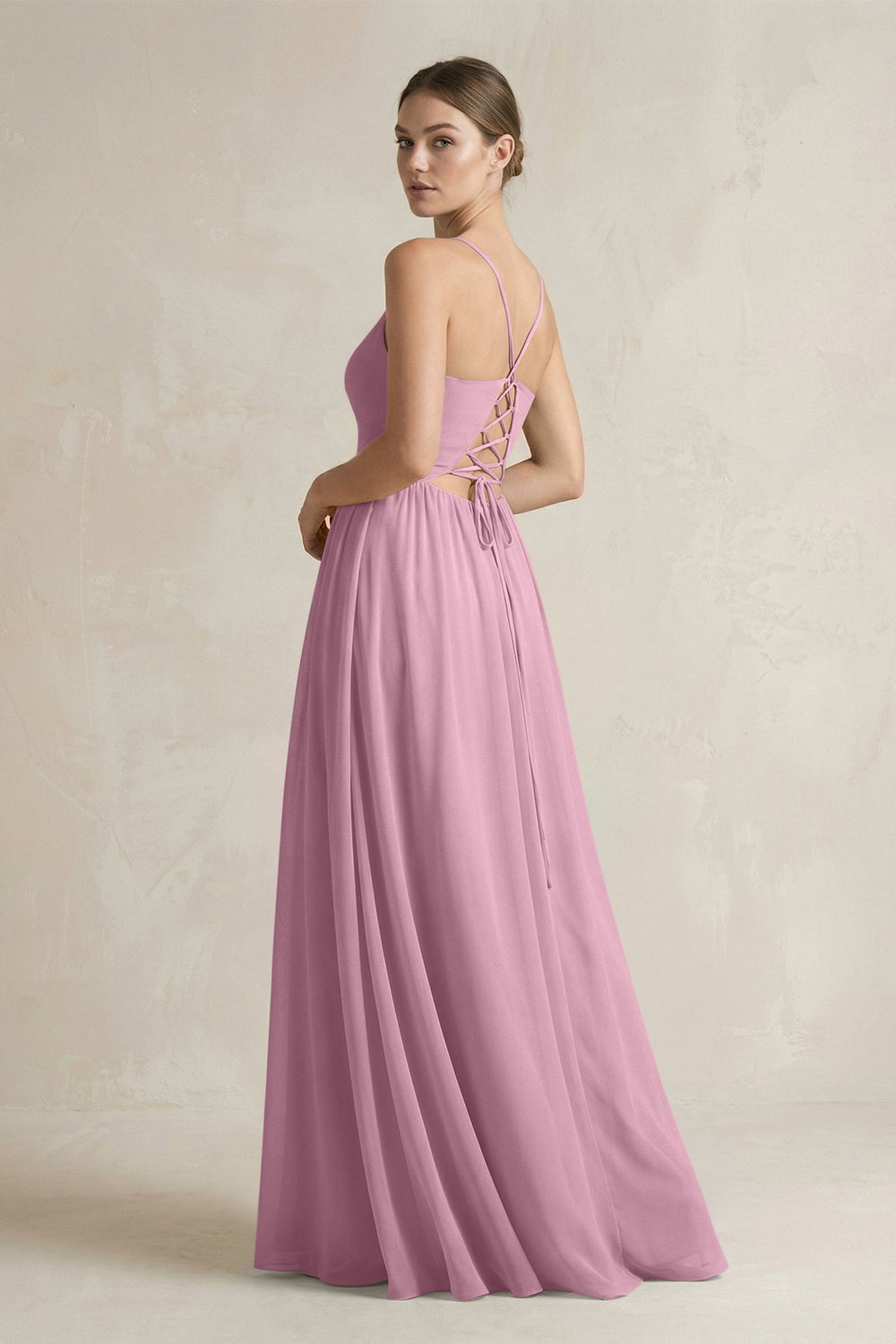A-Line Spaghetti Strap Chiffon Bridesmaid Dress in Vintage Mauve - KissProm BRIDESMAID DRESSES