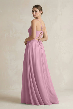 A-Line Spaghetti Strap Chiffon Bridesmaid Dress in Vintage Mauve - KissProm BRIDESMAID DRESSES
