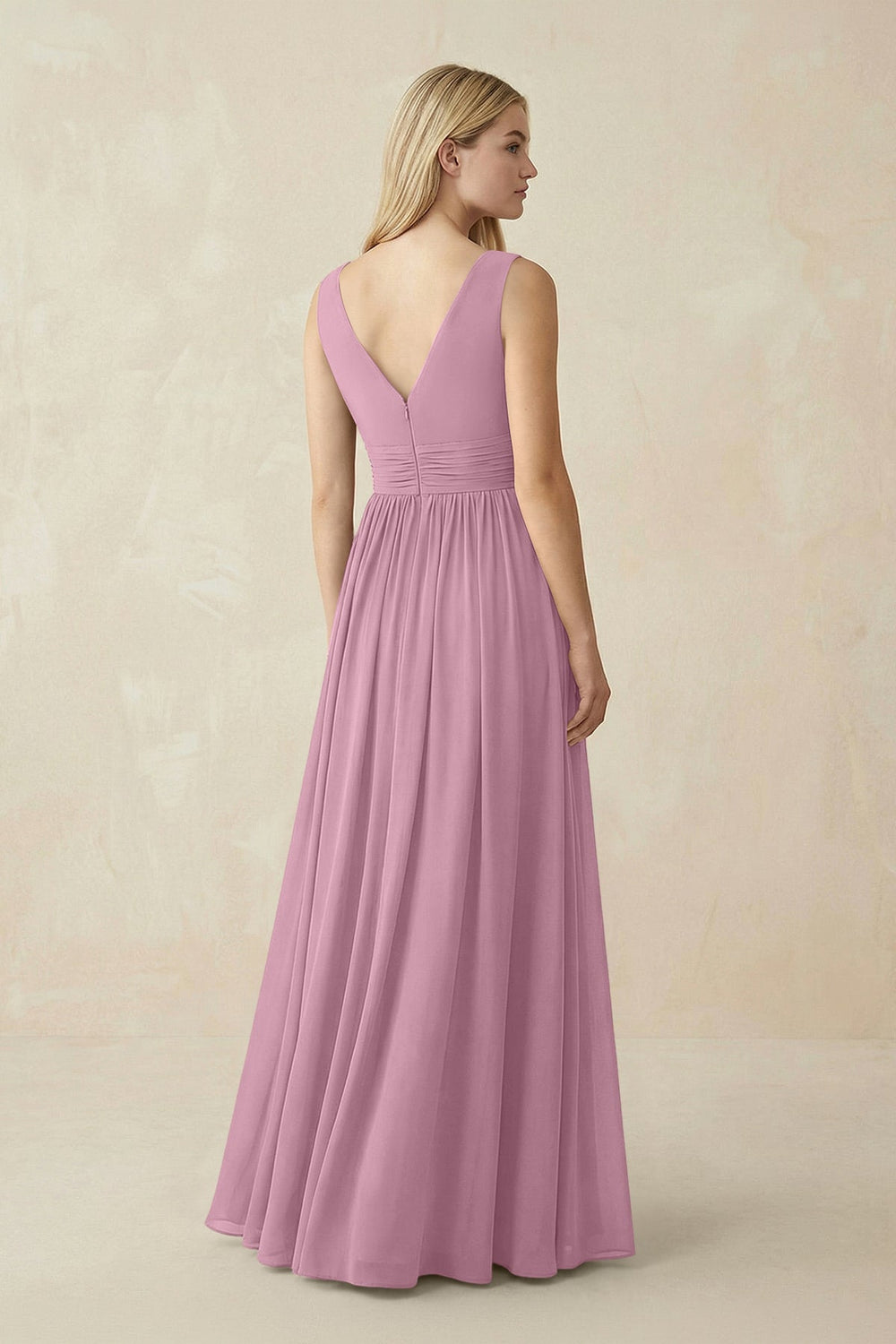 V-Neck Chiffon Pleated A-Line Bridesmaid Dress in Vintage Mauve - KissProm BRIDESMAID DRESSES