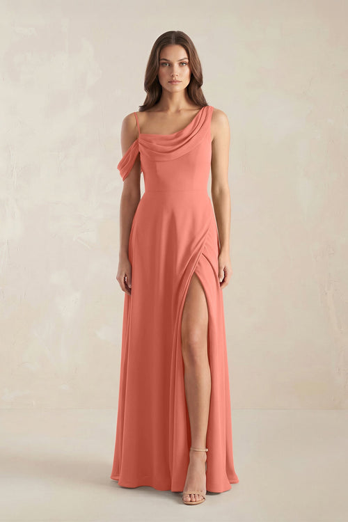 One-Shoulder Chiffon A-Line Bridesmaid Dress in Wild Rose - KissProm BRIDESMAID DRESSES
