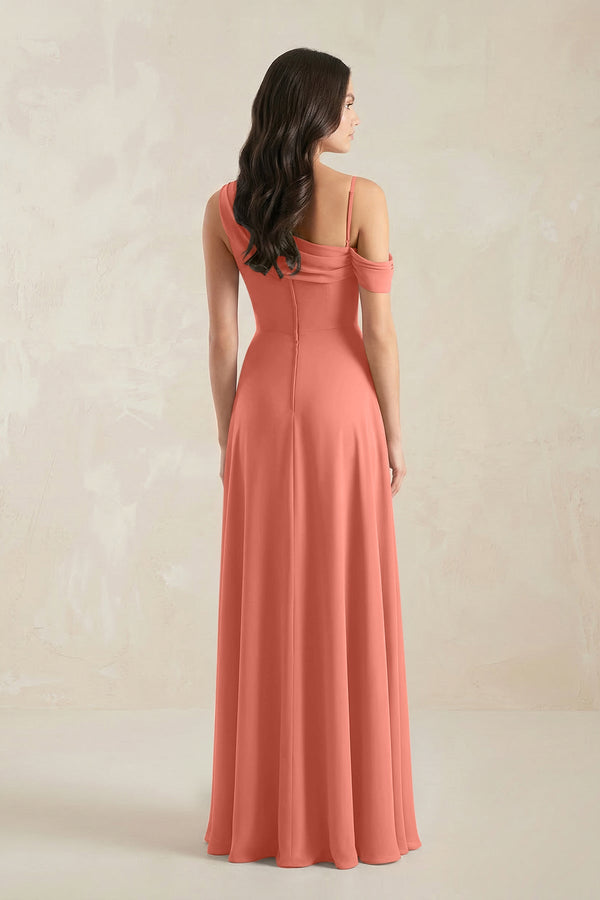 One-Shoulder Chiffon A-Line Bridesmaid Dress in Wild Rose - KissProm BRIDESMAID DRESSES