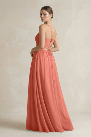 A-Line Spaghetti Strap Chiffon Bridesmaid Dress in Wild Rose - KissProm BRIDESMAID DRESSES
