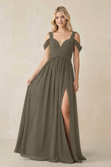 Chiffon A-Line Bridesmaid Dress with Slit  in Willow Green - KissProm BRIDESMAID DRESSES