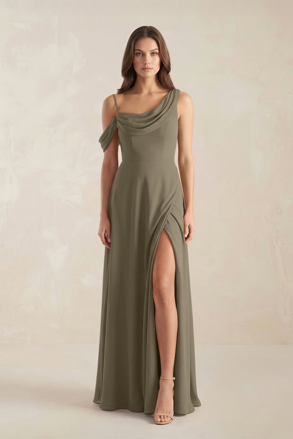 One-Shoulder Chiffon A-Line Bridesmaid Dress in Willow Green - KissProm BRIDESMAID DRESSES