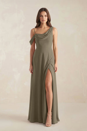One-Shoulder Chiffon A-Line Bridesmaid Dress in Willow Green - KissProm BRIDESMAID DRESSES