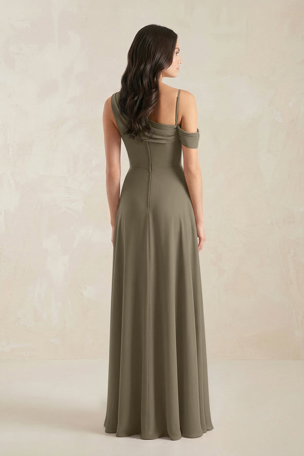 One-Shoulder Chiffon A-Line Bridesmaid Dress in Willow Green - KissProm BRIDESMAID DRESSES